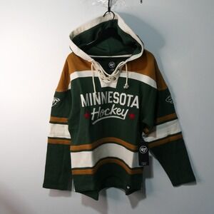 Minnesota Hockey Hoodie Mens Medium Lacer '47 Brand Green Striped New